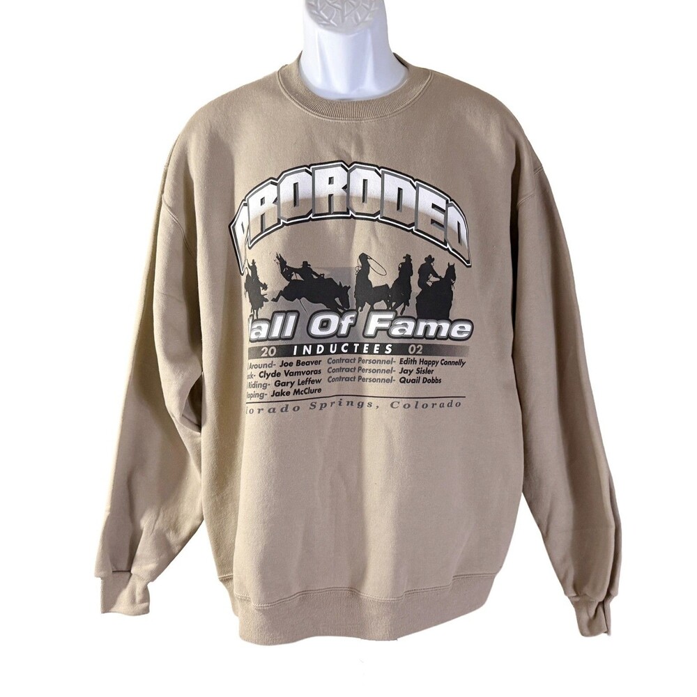 Pro Rodeo Hall OF Fame 2002 Long Sleeve Pull-Over Sweatshirt Tan Large‎